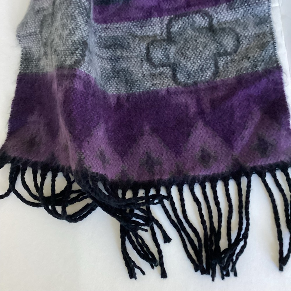 Vintage 100% Cashmere Scarf Made in Germany Hand Woven Purple Black Abstract - Picture 9 of 12